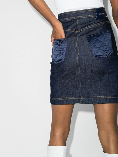 Shop Fendi Blue Quilted Denim Mini Skirt