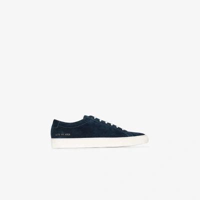 Shop Common Projects Navy Achilles Suede Low Top Sneakers In Blue