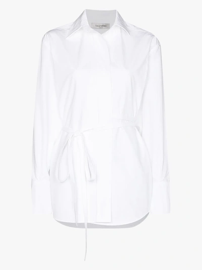 Shop Valentino Belted Button-up Shirt In White