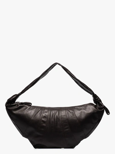 Shop Lemaire Brown Giant Croissant Leather Shoulder Bag