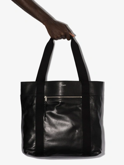 Shop Saint Laurent Black Daily Cabas Leather Tote Bag