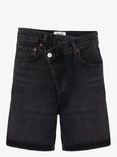 Shop Agolde Wrap Waist Denim Shorts In Black