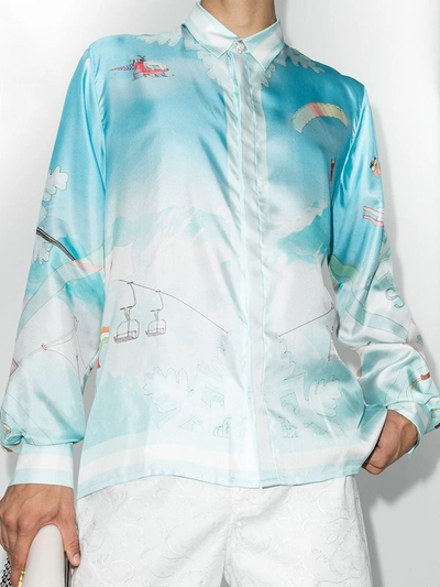 Shop Casablanca Seidenhemd Mit "ski Club"-print In Blue