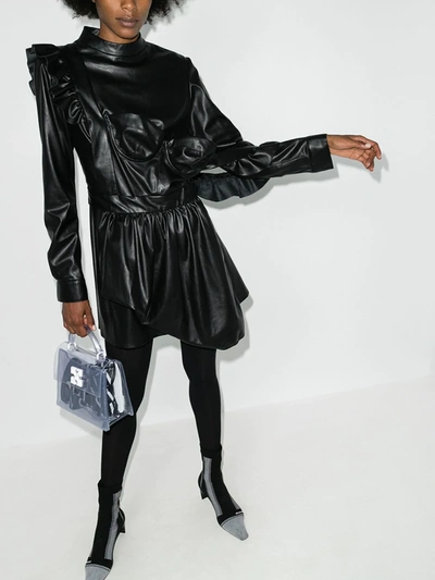 Shop Natasha Zinko Black Faux Leather Ruffle Mini Dress
