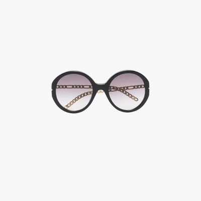 Shop Gucci Black Logo Chain Round Sunglasses