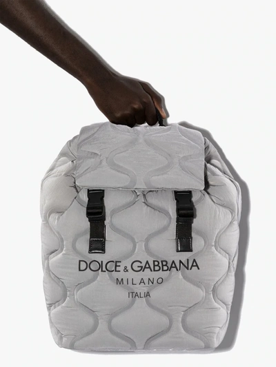 Shop Dolce & Gabbana Grey Palermo Logo Print Backpack