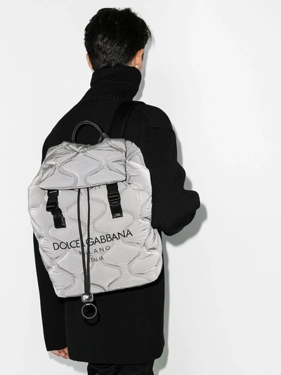 Shop Dolce & Gabbana Grey Palermo Logo Print Backpack