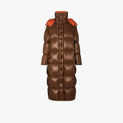 Shop Moncler Parnaiba Long Down Coat In Brown
