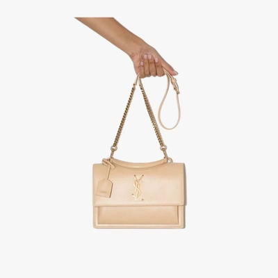 Shop Saint Laurent Beige Sunset Medium Leather Shoulder Bag In Neutrals