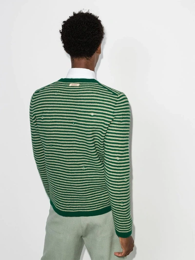 Shop Gucci Distressed Striped Wool Sweater In Green
