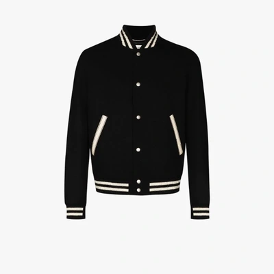 Shop Saint Laurent Logo Embroidered Varsity Jacket In Black