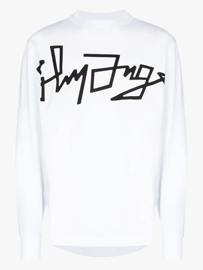 Shop Palm Angels Desert Logo Long Sleeve Cotton T-shirt In White