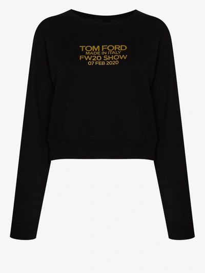 Shop Tom Ford Black Logo Print Cropped Sweatshirt