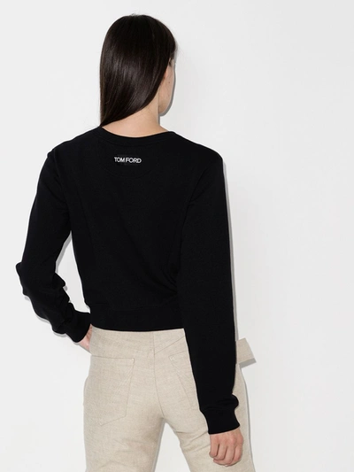 Shop Tom Ford Black Logo Print Cropped Sweatshirt