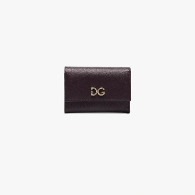 Shop Dolce & Gabbana Purple Crystal Logo Leather Wallet