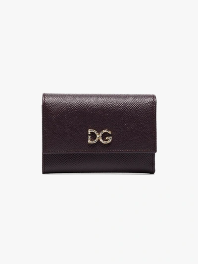 Shop Dolce & Gabbana Purple Crystal Logo Leather Wallet