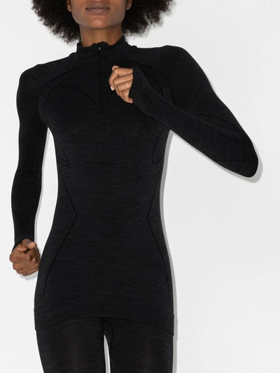 Shop Falke Long Sleeve Zip Top In Black