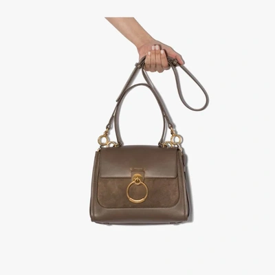 Shop Chloé Khaki Tess Small Leather Top Handle Bag In Green
