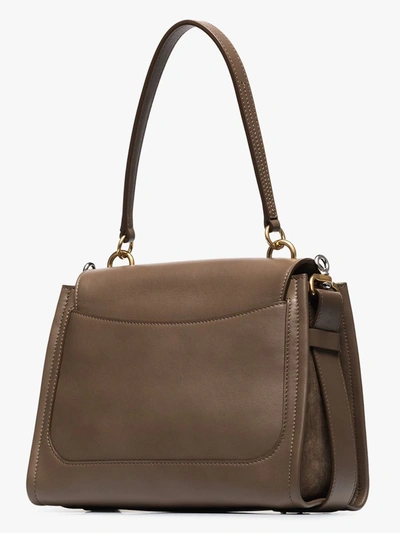 Shop Chloé Khaki Tess Small Leather Top Handle Bag In Green