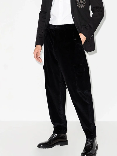 Shop Dolce & Gabbana Corduroy Cargo Trousers In Black