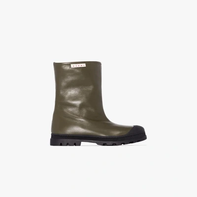 Shop Marni Green Leather Ankle Boots