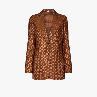 Shop Gucci Gg Jacquard Single-breasted Blazer In Brown