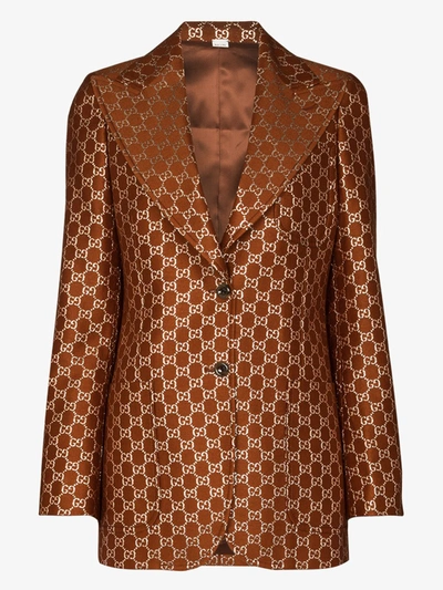 Shop Gucci Gg Jacquard Single-breasted Blazer In Brown