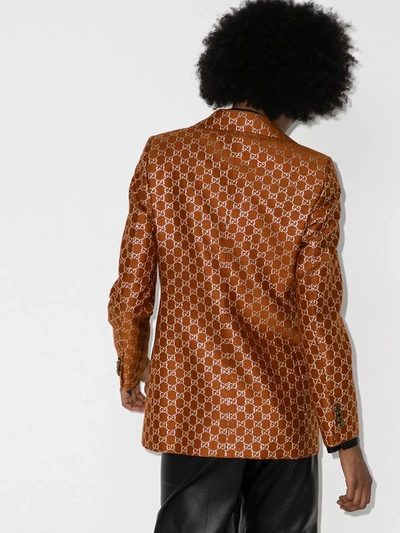 Shop Gucci Gg Jacquard Single-breasted Blazer In Brown