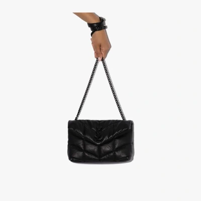 Shop Saint Laurent Black Loulou Puffer Small Shoulder Bag