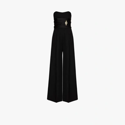 Shop Alexandre Vauthier Strapless Wide Leg Jumpsuit In Black