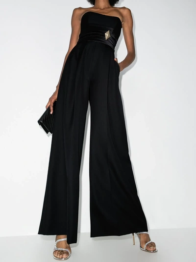 Shop Alexandre Vauthier Strapless Wide Leg Jumpsuit In Black