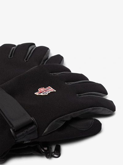 Shop Moncler Black Leather Panelled Gloves