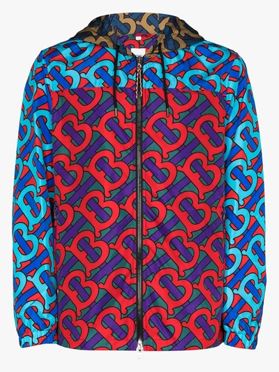 Shop Burberry Monogram Print Hooded Jacket In Blue