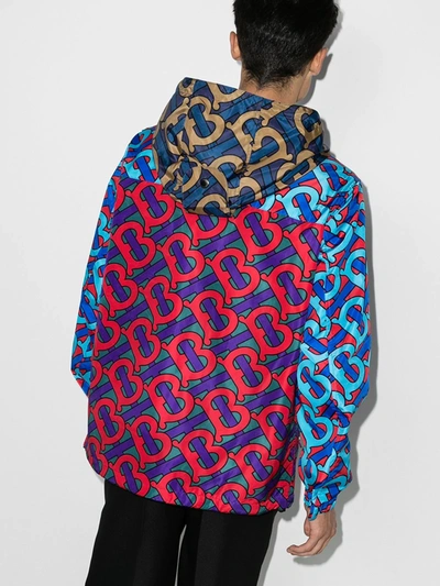 Shop Burberry Monogram Print Hooded Jacket In Blue