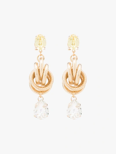 Shop Anton Heunis Gold-plated Knot Crystal Drop Earrings