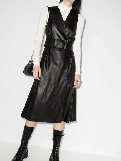 Shop Joseph Dibo Belted Leather Midi Dress In Black