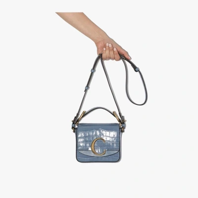 Shop Chloé Blue C Mini Mock Croc Shoulder Bag