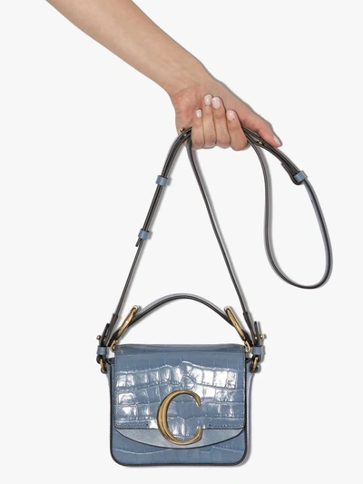 Shop Chloé Blue C Mini Mock Croc Shoulder Bag