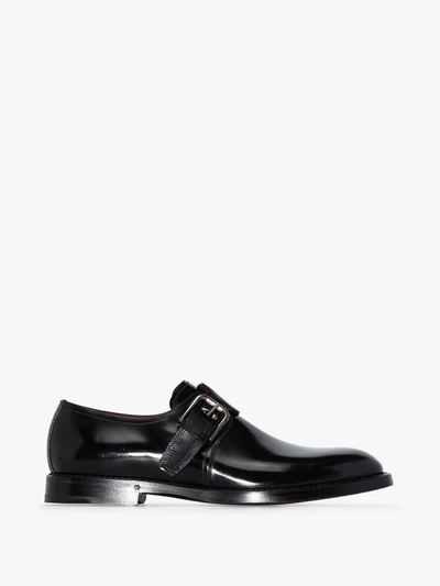 Shop Dolce & Gabbana Black Buckled Leather Monk Shoes
