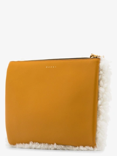 Shop Marni White Shearling Pochette Clutch Bag