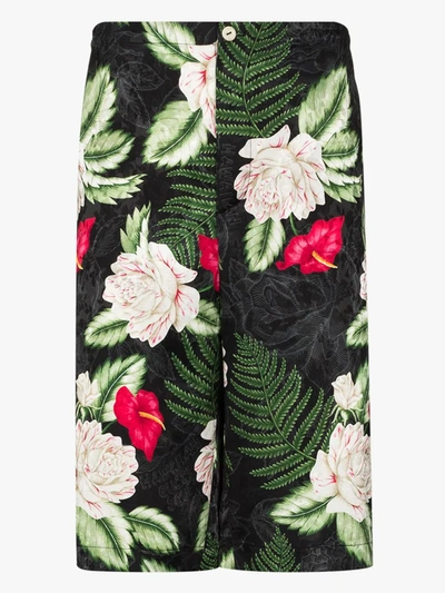 Shop Gucci Floral Print Shorts In Black