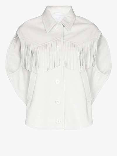 Shop Mm6 Maison Margiela Sleeveless Fringe Trim Leather Jacket In White