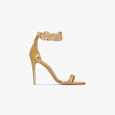 Shop Alexandre Vauthier Elsa 100 Chain Strap Leather Sandals In Gold
