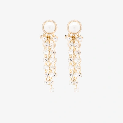 Shop Alessandra Rich Gold Tone Crystal And Pearl Drop Earrings In Metallic