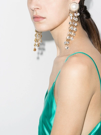 Shop Alessandra Rich Gold Tone Crystal And Pearl Drop Earrings In Metallic