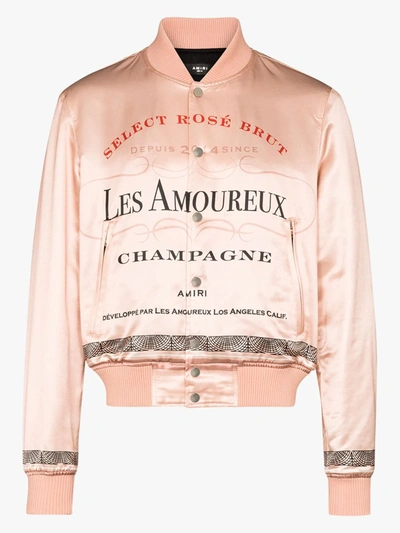 Shop Amiri Les Amoureux Champagne Print Bomber Jacket In Pink