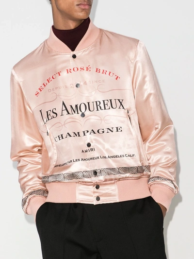 Shop Amiri Les Amoureux Champagne Print Bomber Jacket In Pink