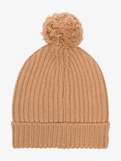 Shop Dolce & Gabbana Neutral Logo Knitted Cashmere Beanie Hat In Brown