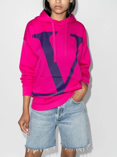 Shop Valentino Vlogo Print Oversized Hoodie In Pink