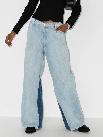 Shop Natasha Zinko Contrast Insert Wide Leg Jeans In Blue